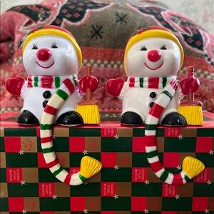 Vintage smiling snowman Christmas stocking holders